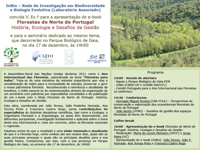 PRESENTATION OF THE E-BOOK &quot;NORTHERN FORESTS OF PORTUGAL: HISTORY, ECOLOGY AND MANAGEMENT CHALLENGES&quot;